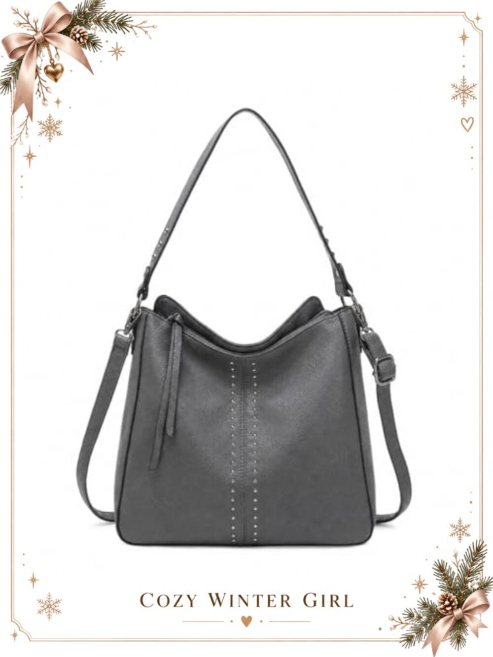 Studded Hobo Bag Vegan Leather Convertible Crossbody Purse Shoulder Handbag